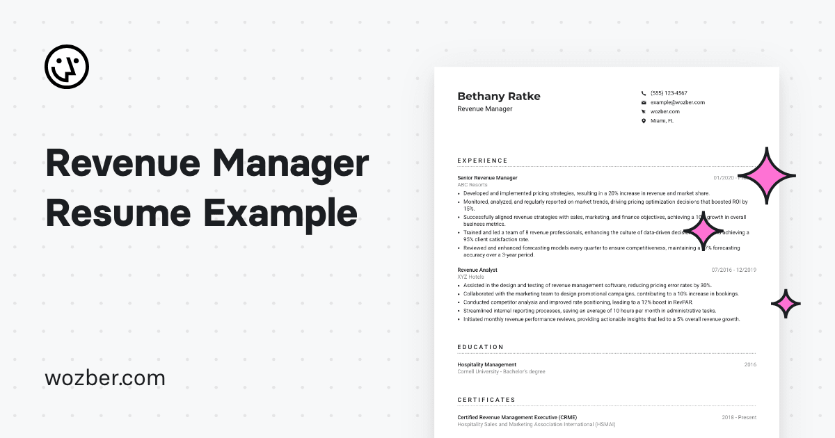 Revenue Manager Resume Example