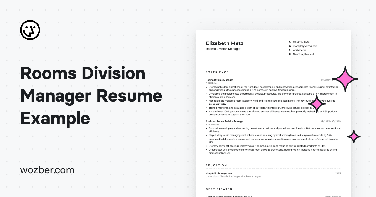 Rooms Division Manager Resume Example