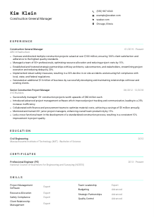Construction General Manager Resume Template #18