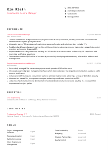 Construction General Manager Resume Template #4