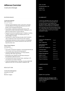 Construction Manager Resume Template #17