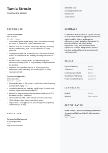 Construction Worker Resume Template #2