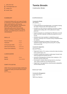 Construction Worker Resume Template #3