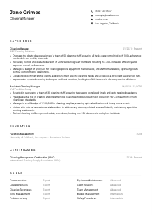 Cleaning Manager Resume Example