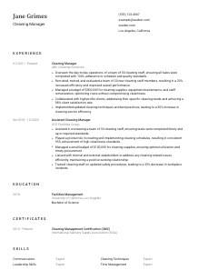 Cleaning Manager Resume Template #1