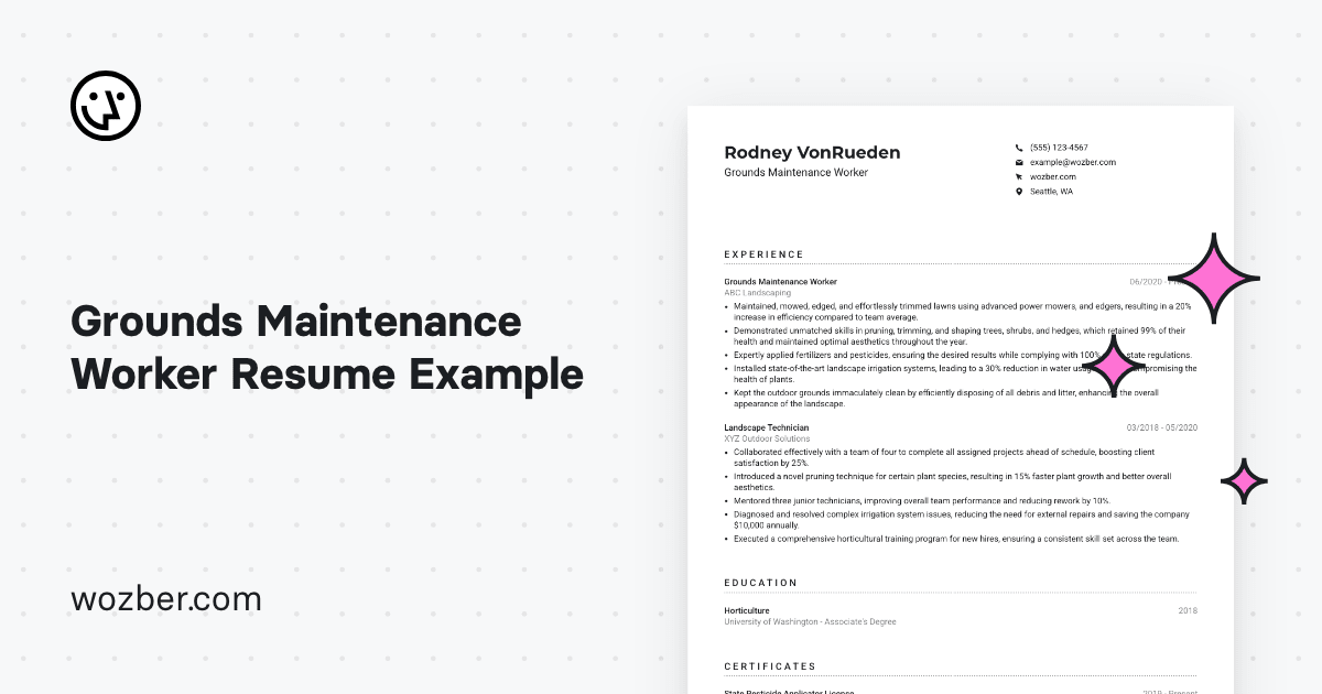 Grounds Maintenance Worker Resume Example