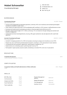 Housekeeping Manager Resume Example