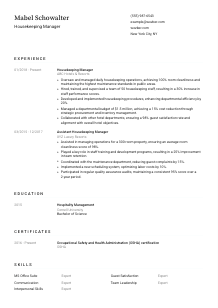 Housekeeping Manager Resume Template #3