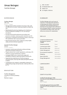 Facilities Manager Resume Template #13