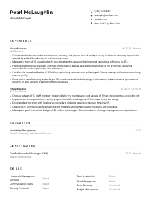 House Manager Resume Example