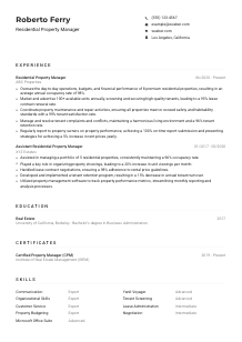Residential Property Manager Resume Example