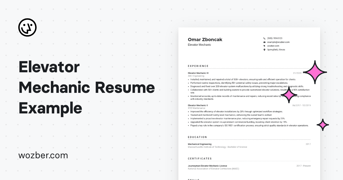 Elevator Mechanic Resume Example