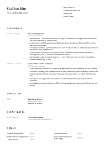 Pest Control Specialist Resume Template #1