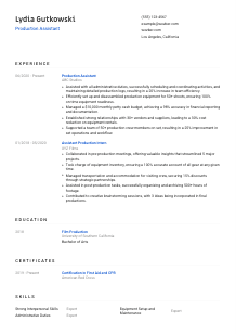 Production Assistant Resume Template #8