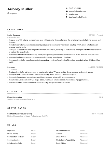 Composer Resume Example