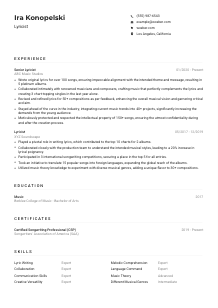 Lyricist CV Example
