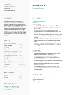 Recording Engineer Resume Template #2