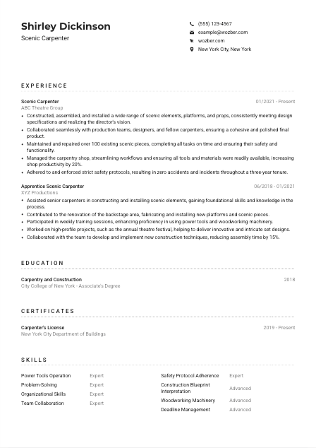 Scenic Carpenter CV Example