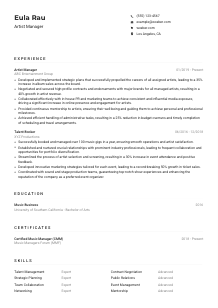 Artist Manager Resume Example