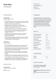 Artist Manager Resume Template #12