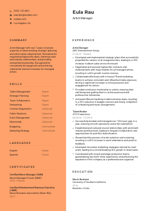 Artist Manager Resume Template #19