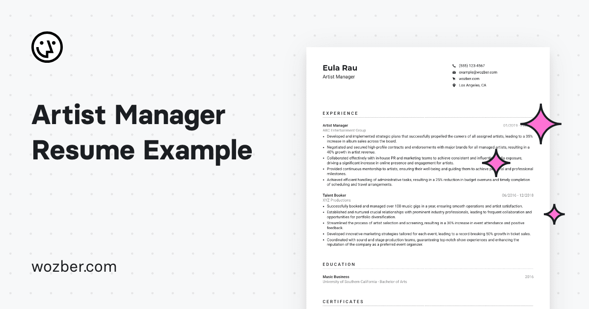 Artist Manager Resume Example