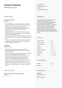 Marketing Data Analyst Resume Template #2