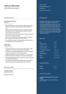 Data Warehouse Engineer Resume Template #15