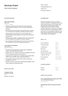 Data Center Engineer Resume Template #2