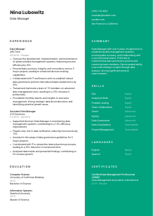 Data Manager CV Template #16