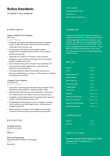 Computer Vision Engineer Resume Template #16