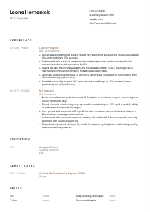 NLP Engineer CV Template #1