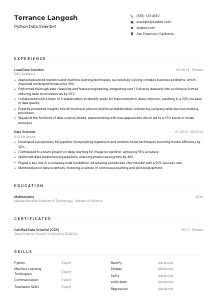Python Data Scientist CV Example