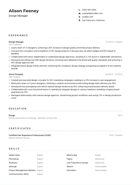 Design Manager CV Example
