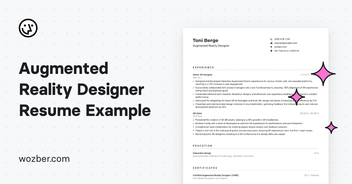Augmented Reality Designer Resume Example
