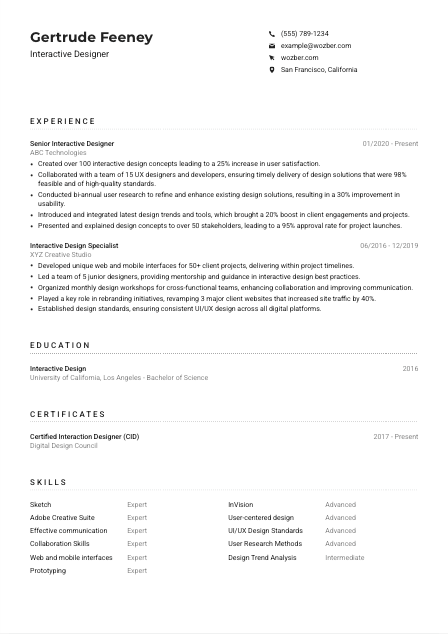 Interactive Designer Resume Example