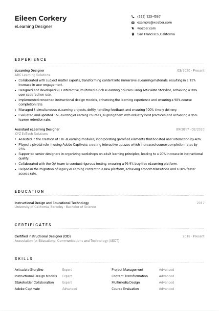 eLearning Designer Resume Example