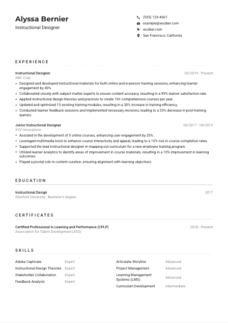 Instructional Designer CV Example