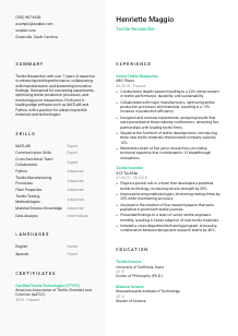 Textile Researcher Resume Template #2