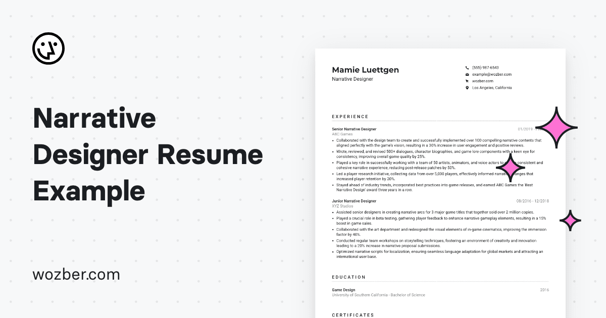 Narrative Designer Resume Example