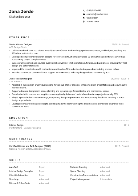 Kitchen Designer CV Example