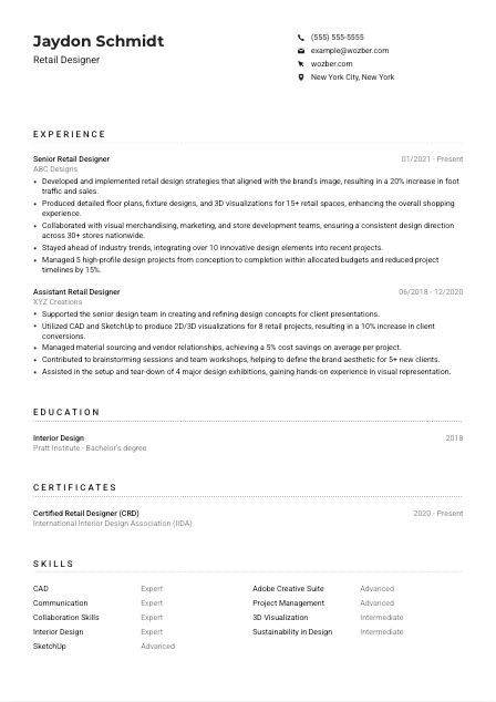 Retail Designer CV Example