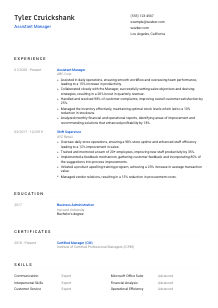 Assistant Manager CV Template #1