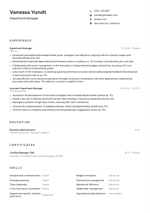 Department Manager Resume Example