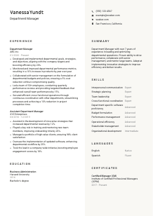 Department Manager CV Template #13