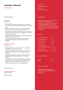 Duty Manager Resume Template #3