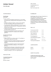 Duty Manager Resume Template #1