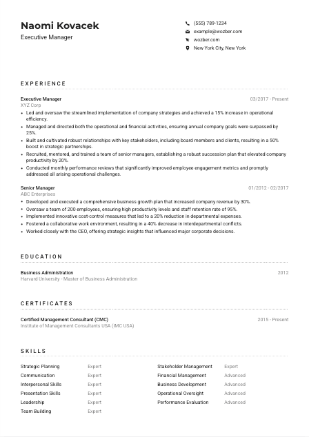 Executive Manager CV Example