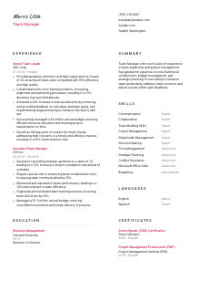 Team Manager Resume Template #2