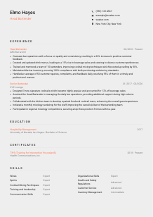 Head Bartender Resume Template #3